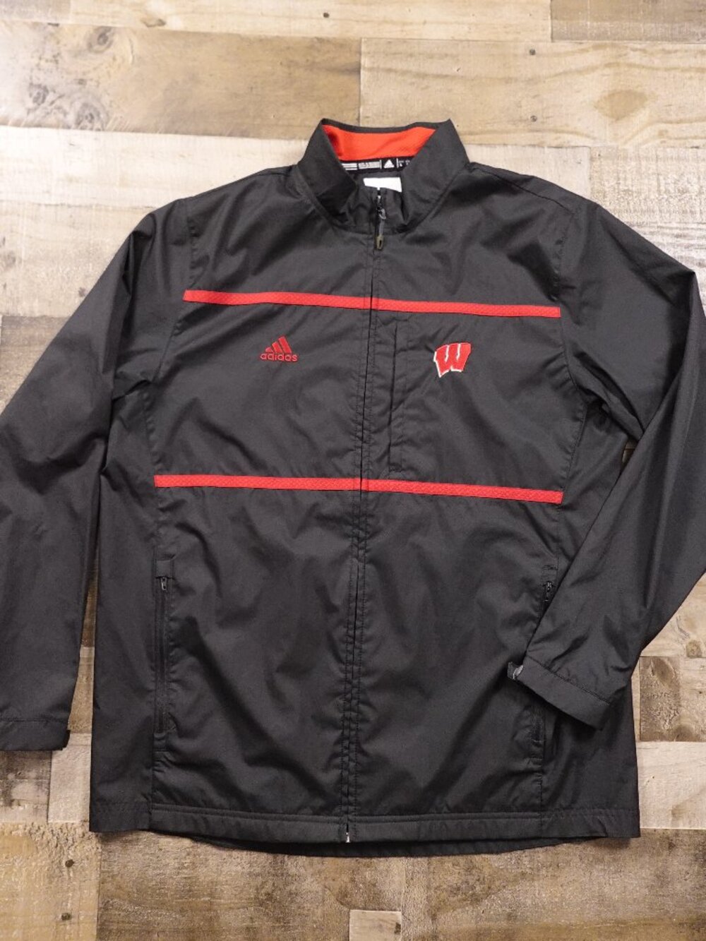 Adidas Wisconsin Badgers Jacket Men’s Large Black Red Full Zip Lightweight